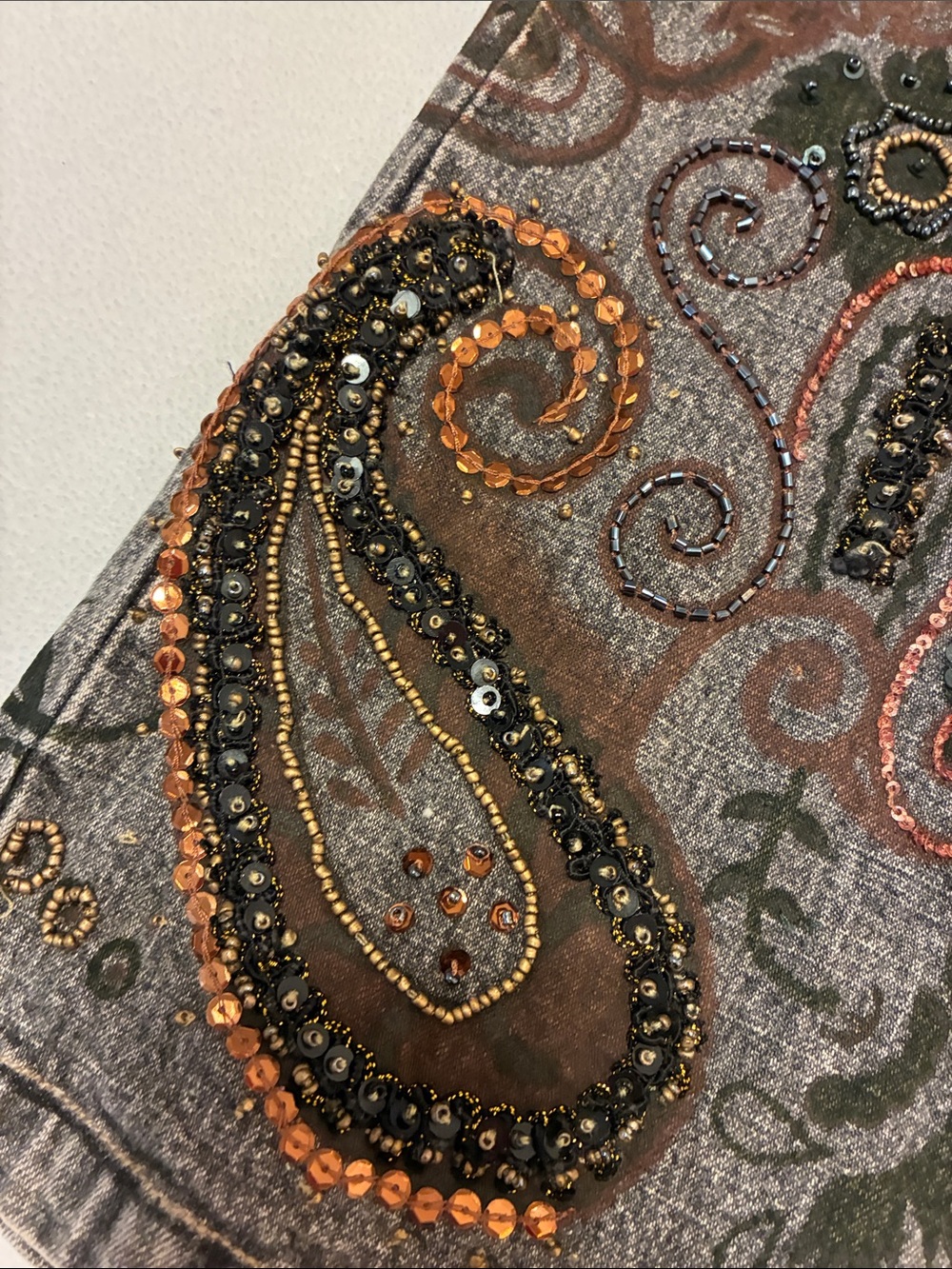 Chico's Gray Flare Jeans with Paisley Embroidery - Picture 2 of 15